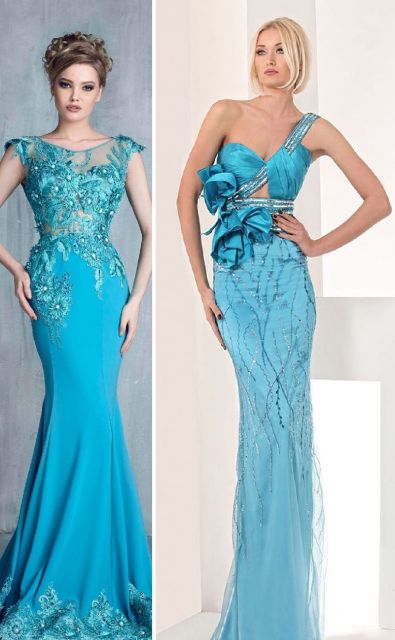 Dois vestidos de formatura azul turquesa