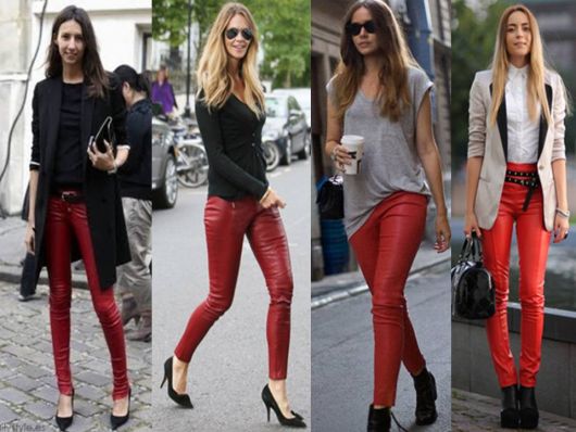 calça couro vermelho na moda inverno