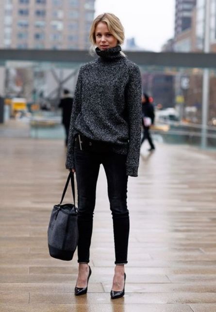 look inverno com calça jeans preta