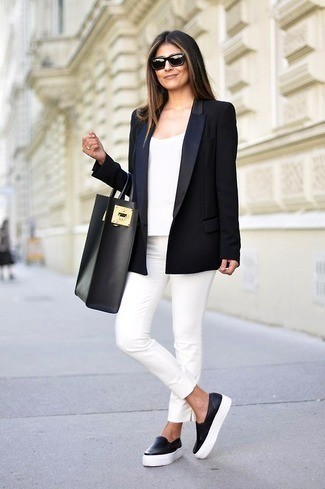 terno preto com calça branca look feminino