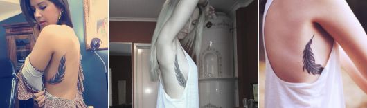 tatuagem feminina na costela pena
