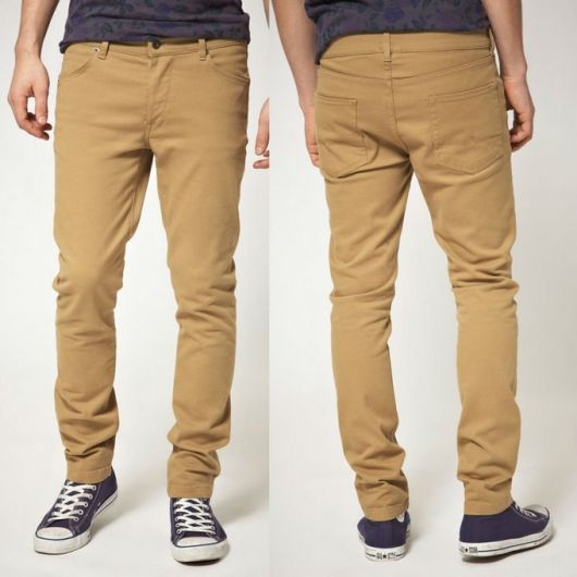calça jeans marrom claro masculino