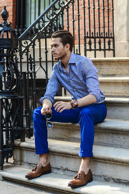 calça colorida masculina azul sofisticado