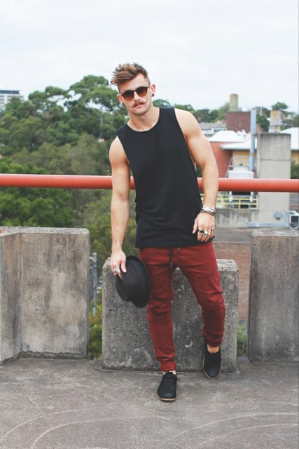 calça colorida masculina vermelho e preto