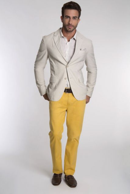 calça masculina amarela formal
