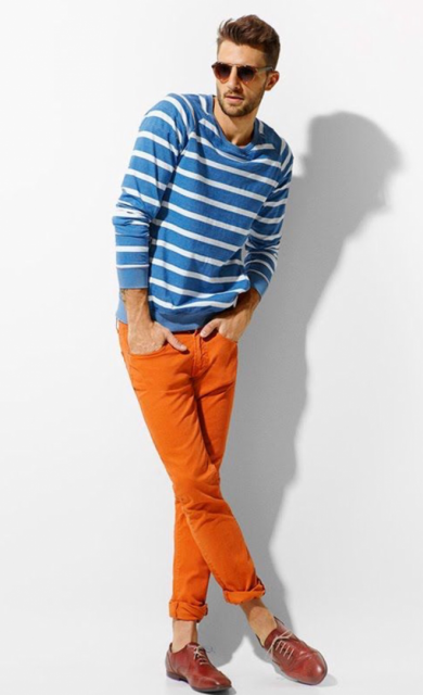 calça masculina laranja casual