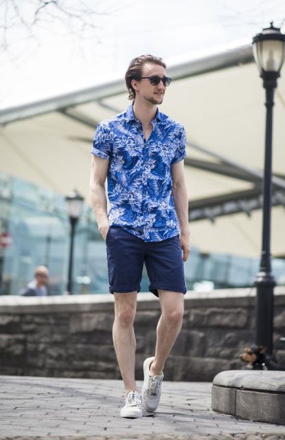 camisa havaiana masculina azul verão