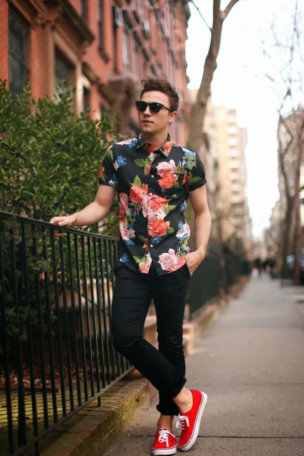 camisa havaiana masculina floral dia a dia