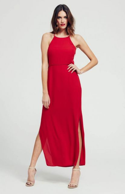 vestido vermelho longo com fenda