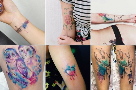 exemplo de tatuagens femininas no braço aquarela