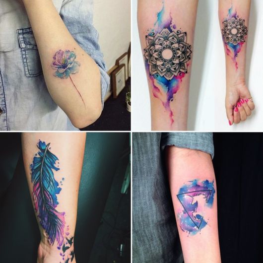 exemplo de tatuagens femininas no braço aquarela