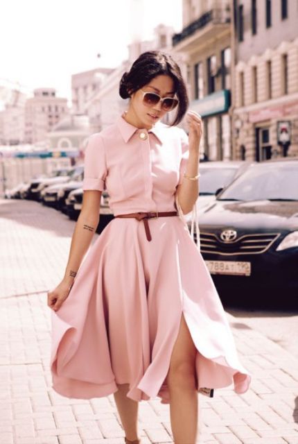 vestido midi rodado rosa