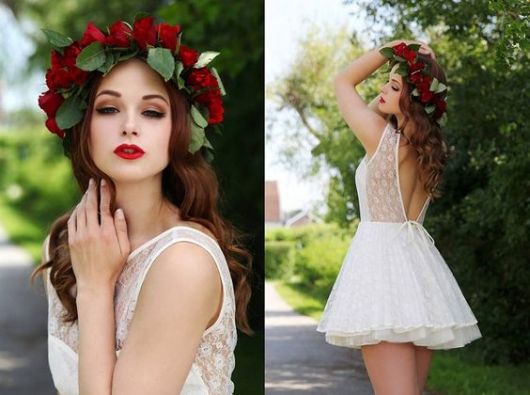 exemplo romântico de como usar coroa e tiara de flores