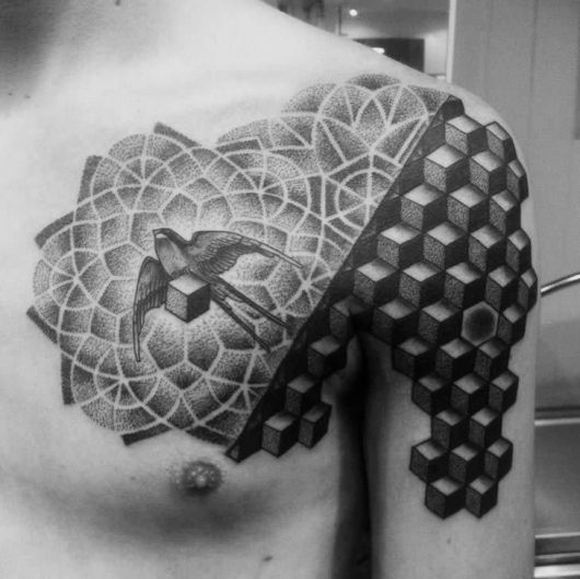 tatuagens com pontilhismo 3D ideia
