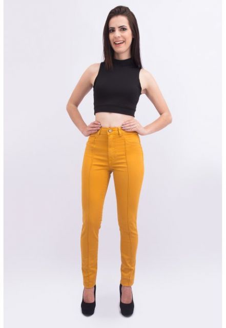 calça jeans mostarda feminina
