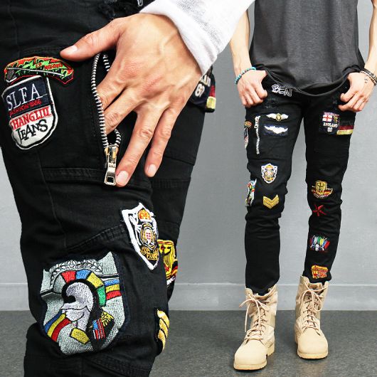 calça jeans masculina com patches