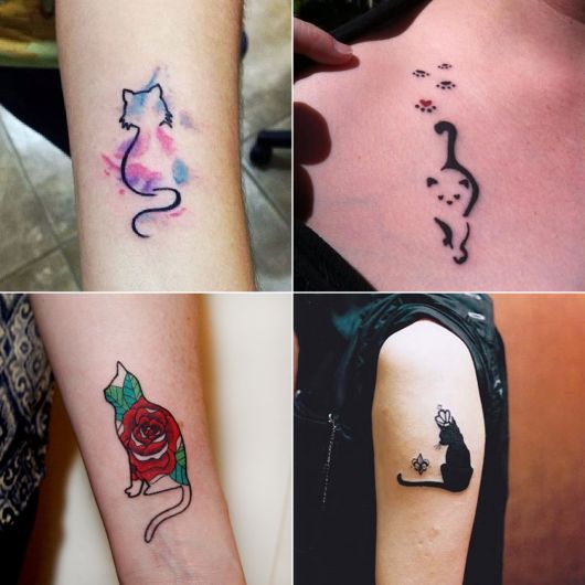 tatuagem de silhueta e contorno de gato