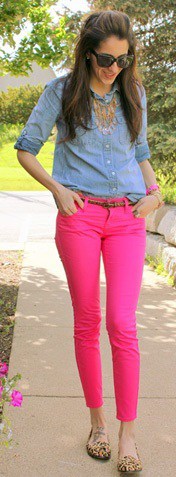 Camisa jeans com calça cropped pink