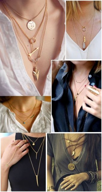 Opções de como usar vários colares no estilo minimalista