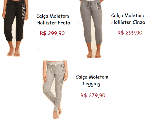 tipos de calça moletom feminina