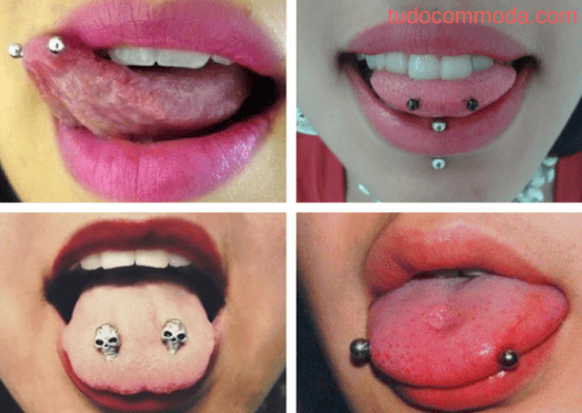 seleção de fotos de piercing na ponta da língua