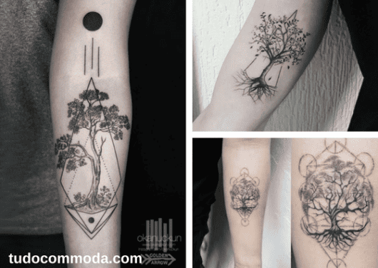 tatuagens de árvore da vida com formas geométricas