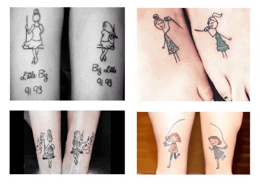 Modelos de tatuagem de irmas com bonequinhas.