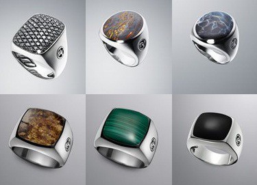 Imagem com montagens de vários tipos de aneis masculinos com pedras.