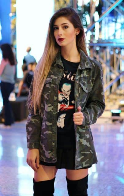 jaqueta longa camuflada feminina