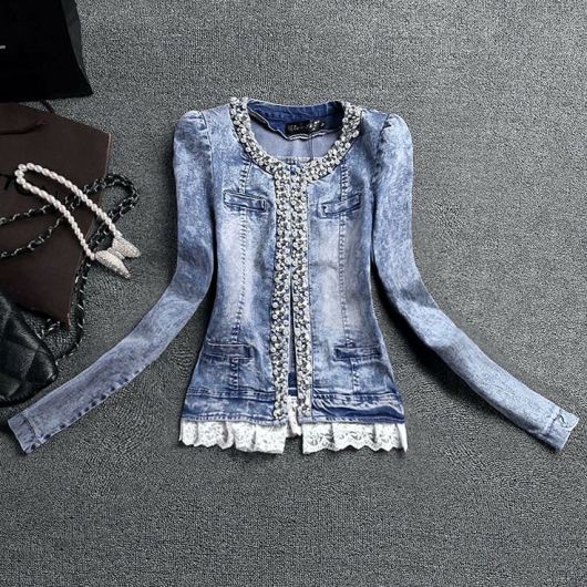 jaqueta jeans feminina customizada com renda