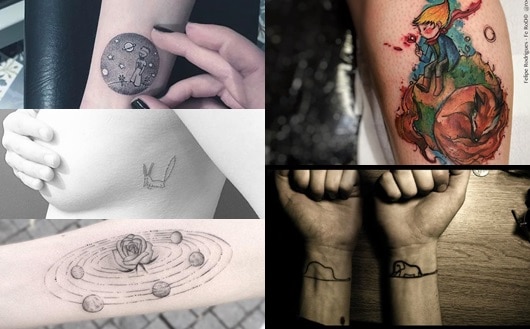 Montagem com cinco tatuagens diferentes inspiradas no Pequeno Príncipe