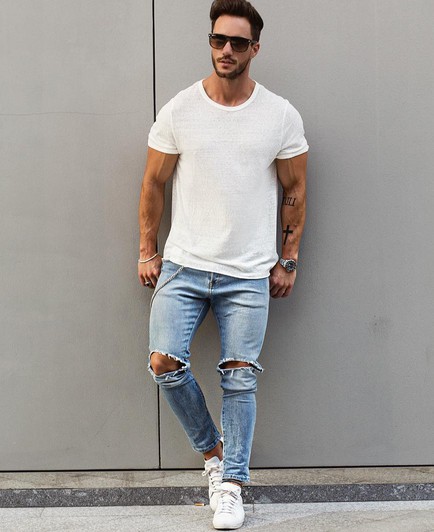 calça cropped masculina jeans rasgada