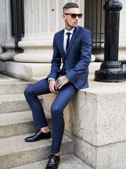 calça cropped masculina social azul