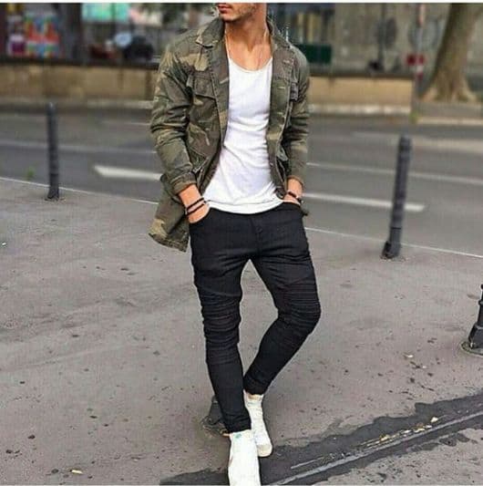 jaqueta jeans masculina camuflada