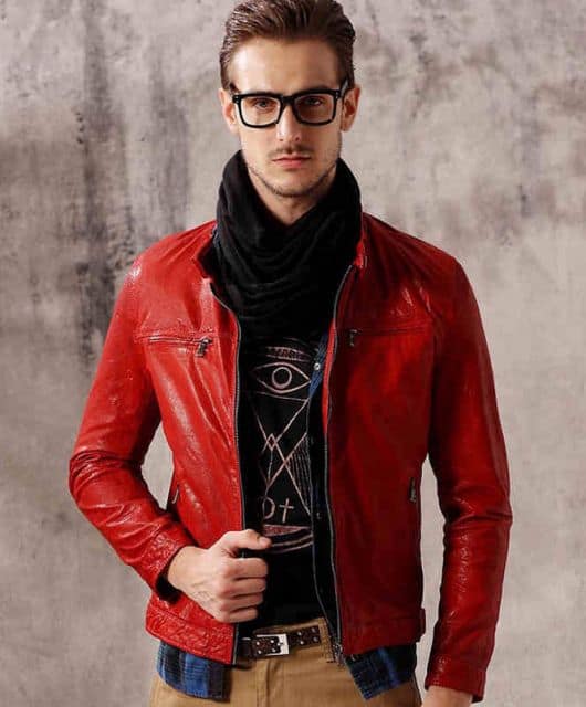 jaqueta masculina couro vermelha