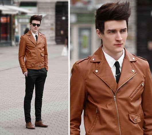 jaqueta de couro masculina slim marrom