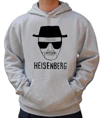 Moletom masculino com um desenho do Mr. White, da série "Breaking Bad" escrito "Heisenberg". 