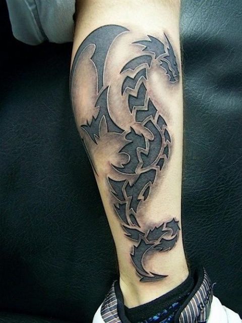 tatuagem de dragão na perna