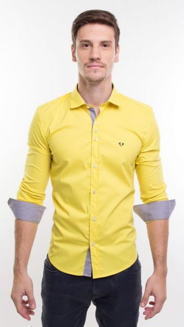 camisa social masculina amarela