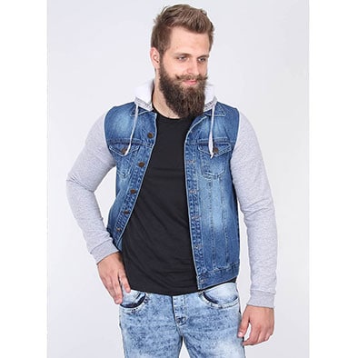 jaqueta jeans masculina com manga de moletom
