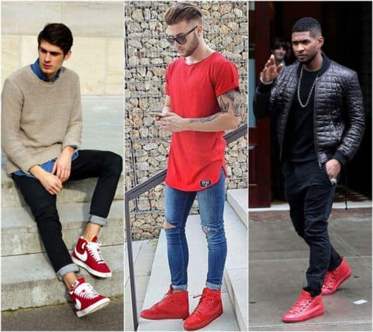 calça jeans e tenis vermelho