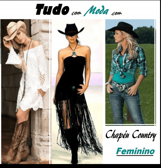 Modelos usam look com chapéu country feminino.