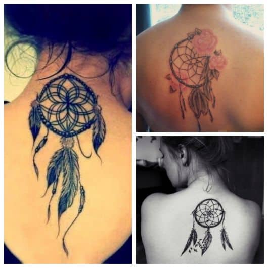 Tatuagem nas costas filtro dos sonhos.