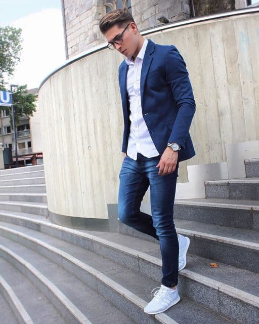 moda masculina blazer com jeans