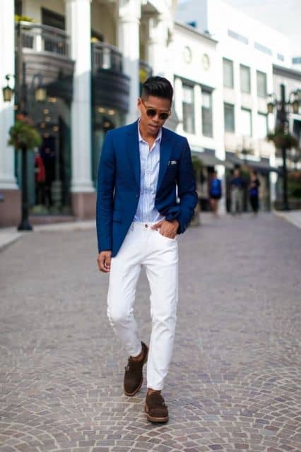 calça jeans masculina com blazer