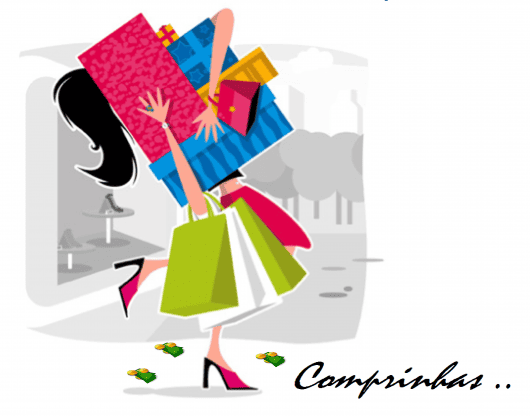 Ilustração com boneca colorida carregando sacolas de compra.
