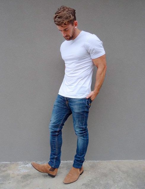 bota cano curto masculina com jeans