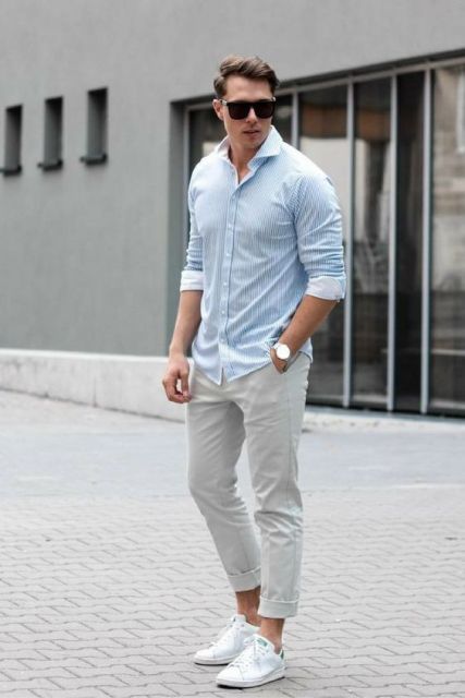 look masculino calça jeans e camisa social