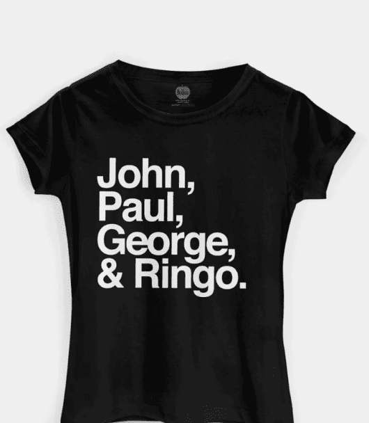 Camiseta com nome dos integrantes da banda The Beatles.