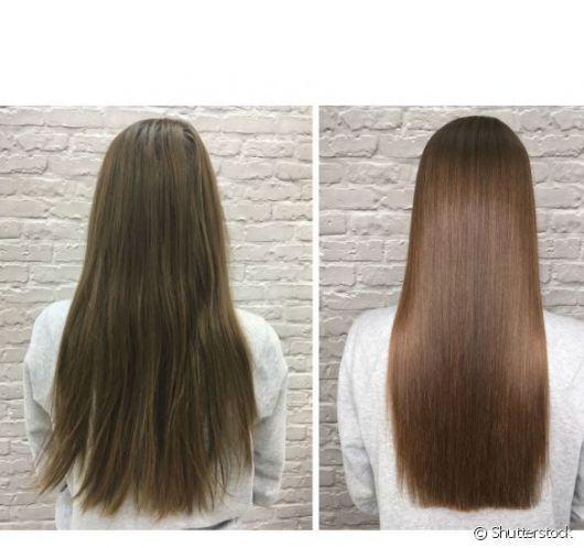 Reconstrução capilar em cabelo longo castanho